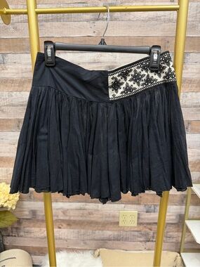 Free People Black with White Embroidery Waistband Detail